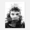 Newspaper typography-style portrait of a mysterious young man – custom editorial-inspired art poster example.