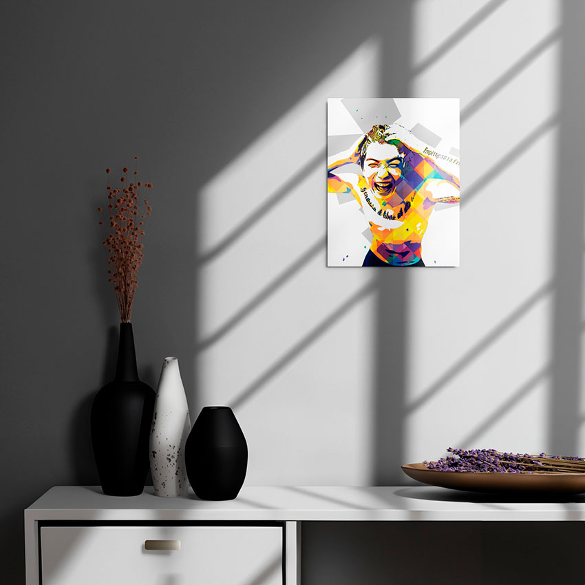 Personalised wall print hanging in a stylish home interior, showcasing custom artwork as home decor.