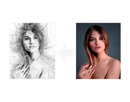 Visual transition from a personal photo to a custom illustrated art print, showing the transformation process of a personalised gift picture.