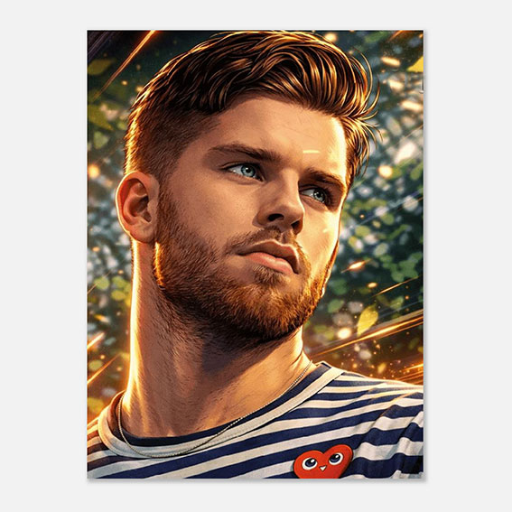 Comics-Art-Style-Frameless Personalized comic art style poster of a good-looking young man, custom comic illustration wall art print for modern home decor.